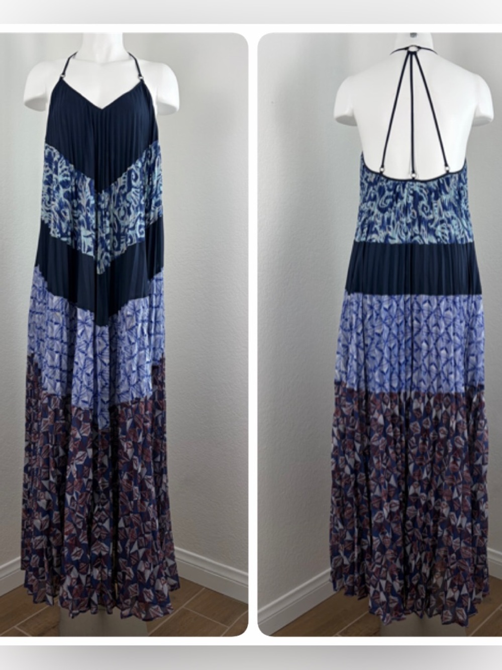 BCBGMaxAzria Juna Pleated Mixed Print Maxi Dress